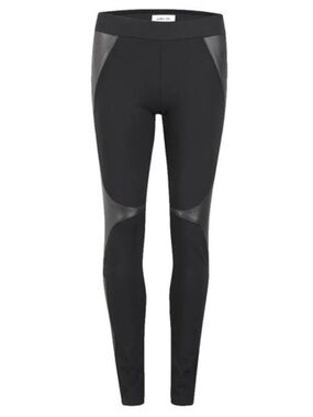 Helmut Lang Black Lamb Leather Panel and Jersey Tall Pull On Leggings